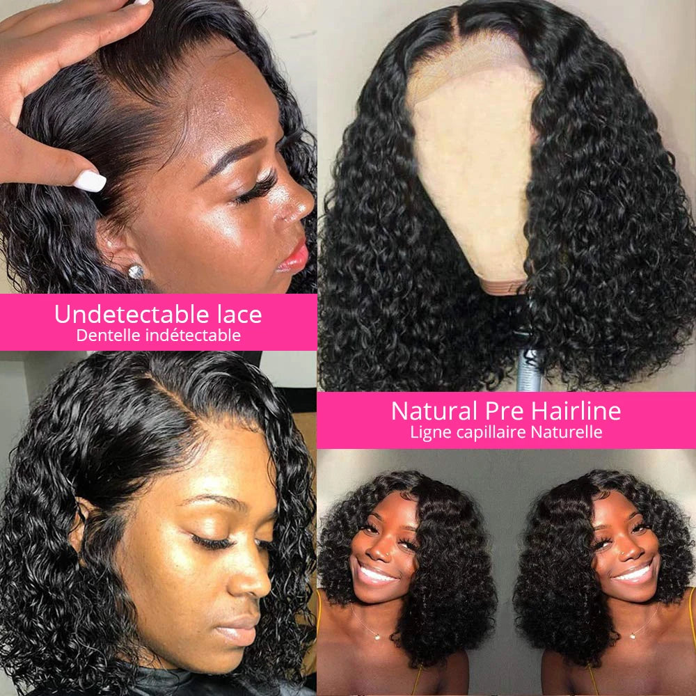 Glueless Wigs 100% Human Hair Water Wave Short Bob Wigs 13x4 HD Lace Front Wigs Pre Plucked Deep Curly Wear And Go Wigs Sale