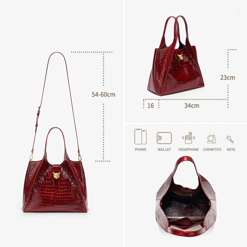 New 2026 Light Luxury Crocodile Pattern Genuine Leather Women's Messenger Bag Commuter Versatile Large Capacity Handbag
