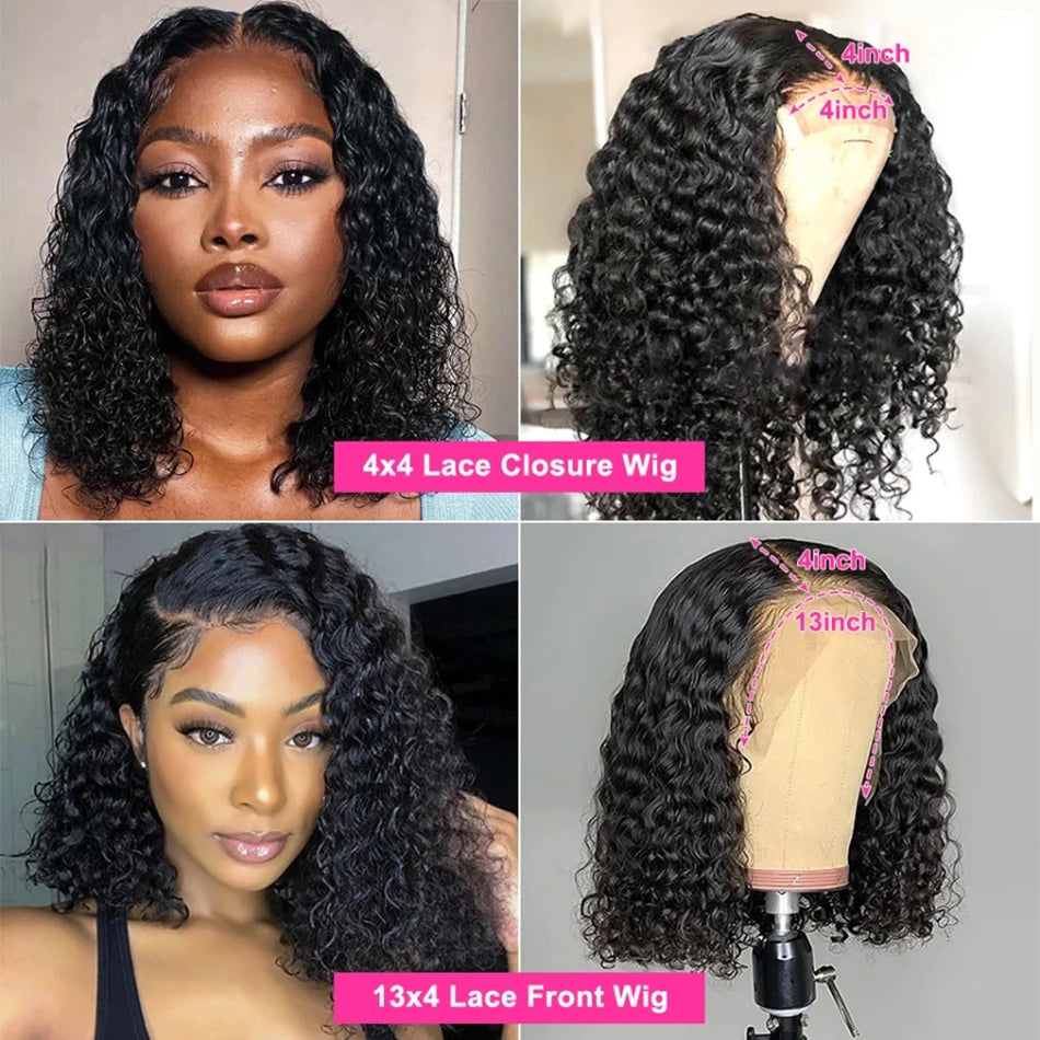 Glueless Wigs 100% Human Hair Water Wave Short Bob Wigs 13x4 HD Lace Front Wigs Pre Plucked Deep Curly Wear And Go Wigs Sale