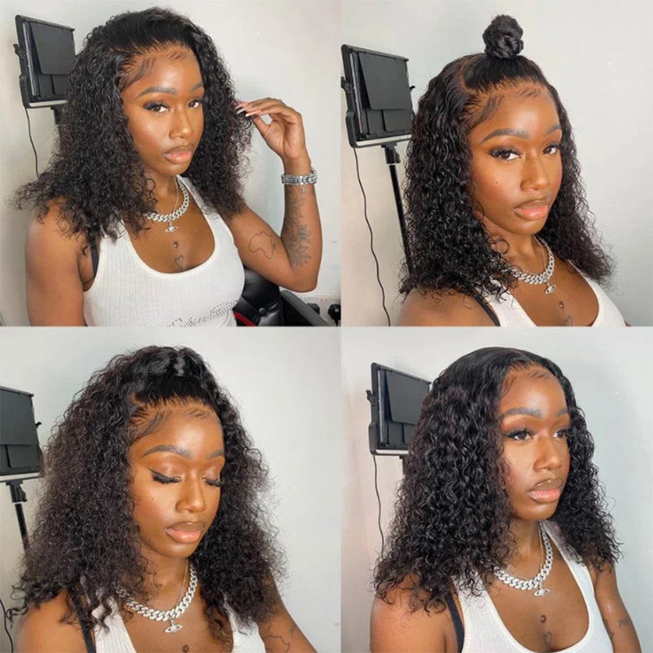 Glueless Wigs 100% Human Hair Water Wave Short Bob Wigs 13x4 HD Lace Front Wigs Pre Plucked Deep Curly Wear And Go Wigs Sale