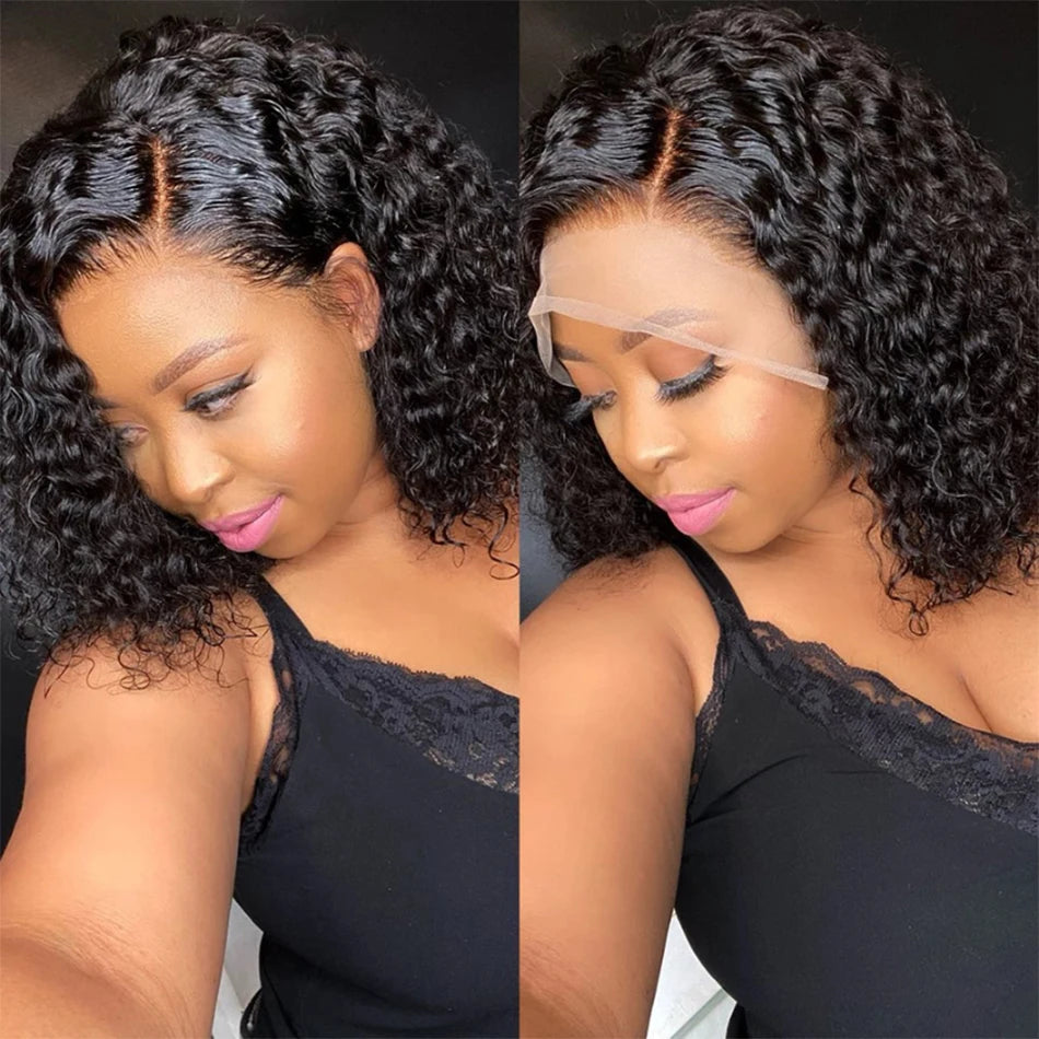 Glueless Wigs 100% Human Hair Water Wave Short Bob Wigs 13x4 HD Lace Front Wigs Pre Plucked Deep Curly Wear And Go Wigs Sale