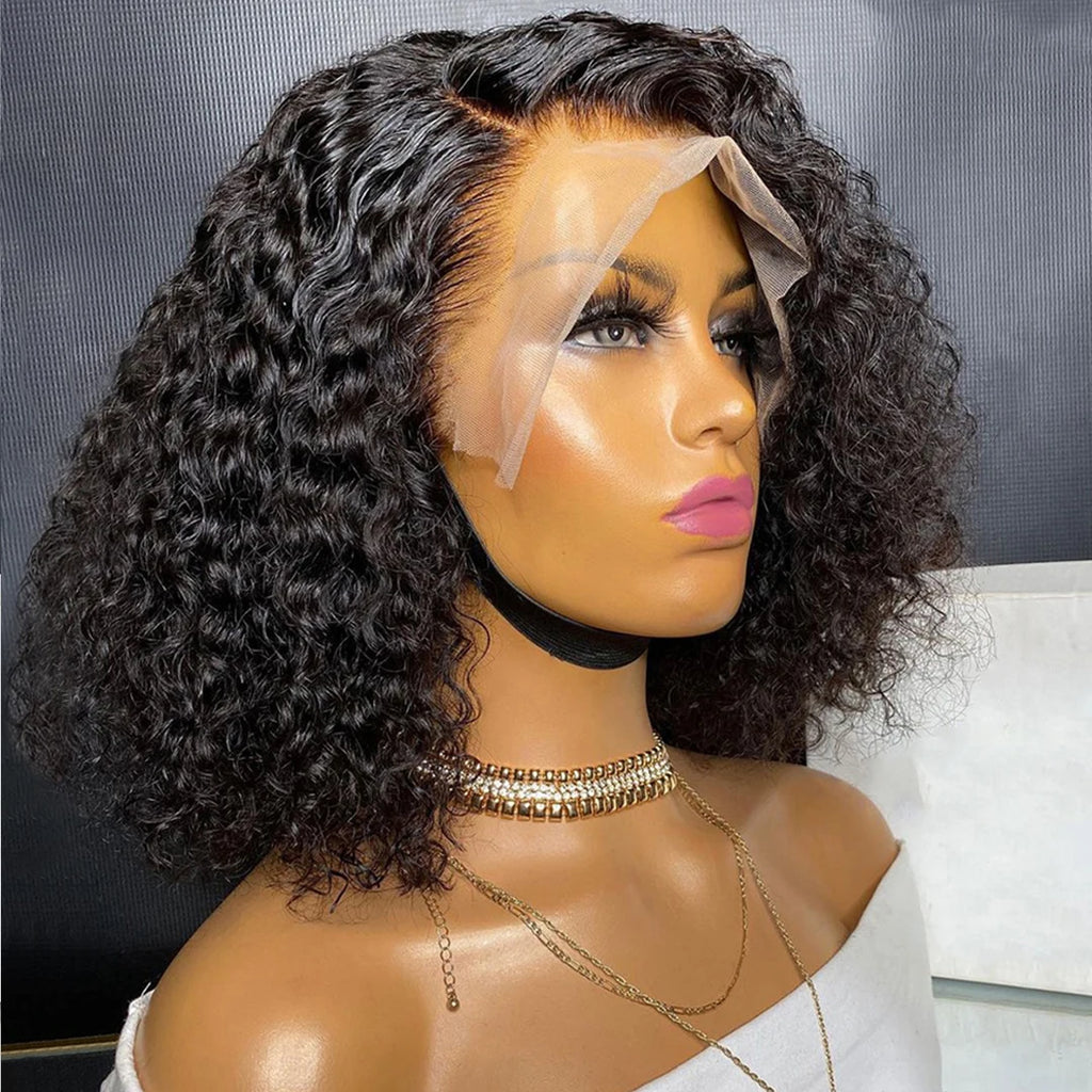 Glueless Wigs 100% Human Hair Water Wave Short Bob Wigs 13x4 HD Lace Front Wigs Pre Plucked Deep Curly Wear And Go Wigs Sale