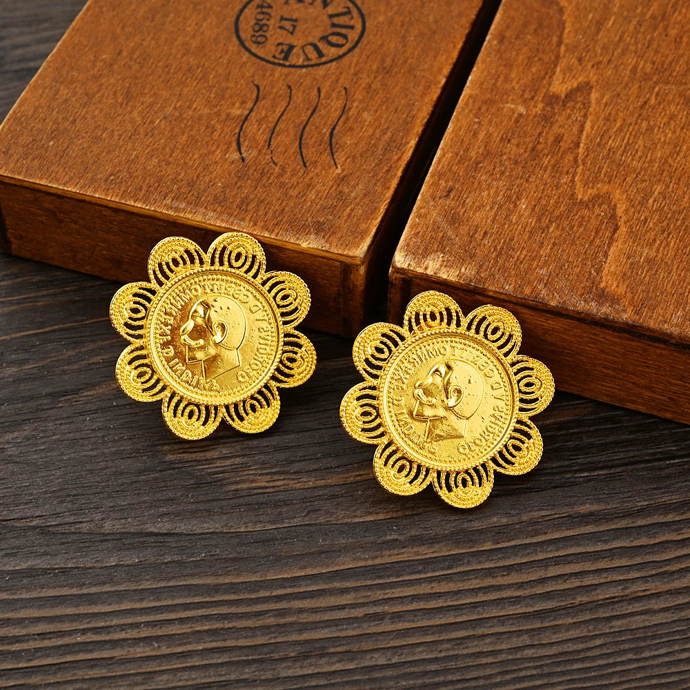 Ethiopian Luxury Jewelry Sets Gold plated Earrings Ring Pendant for Women Eritrean African Bride Wedding