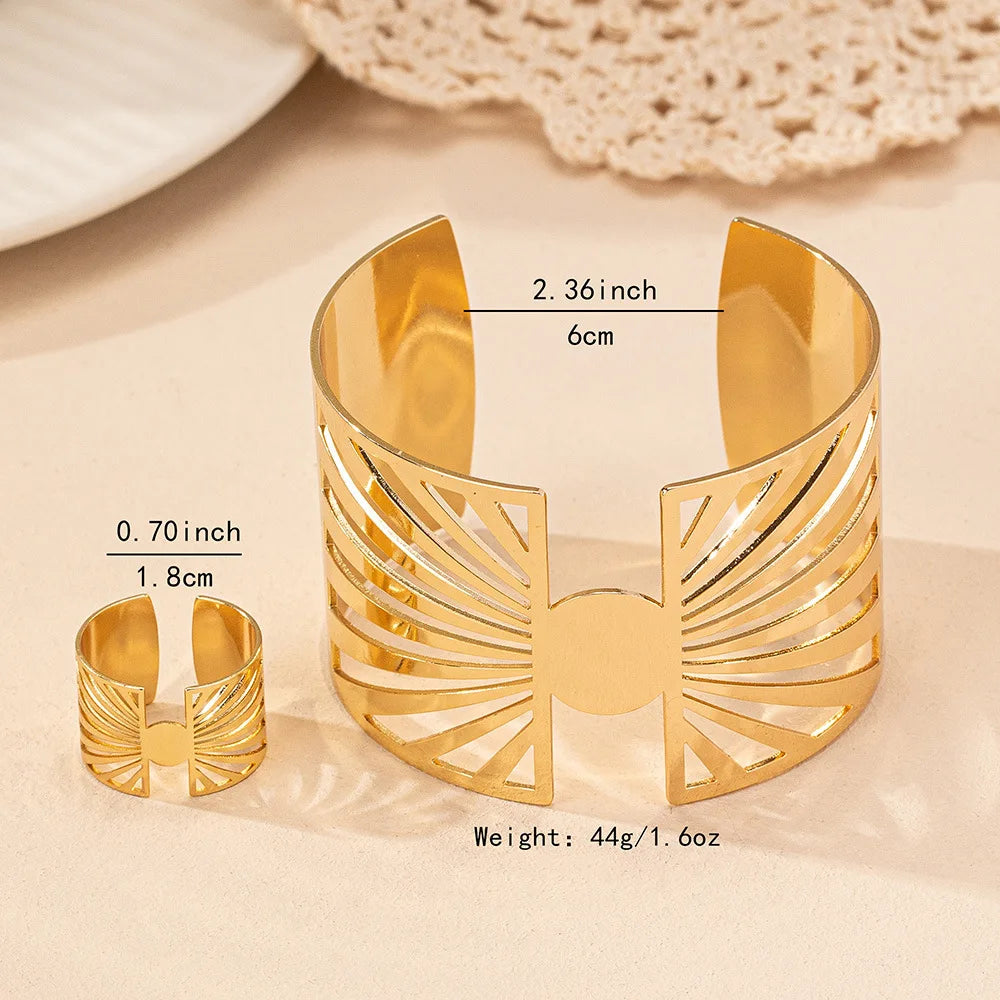 Simple Fashion Irregular Geometric Skeleton Bracelet and Ring Set Jewelry Accessories Hot Sale Party Gift 2024 New Style