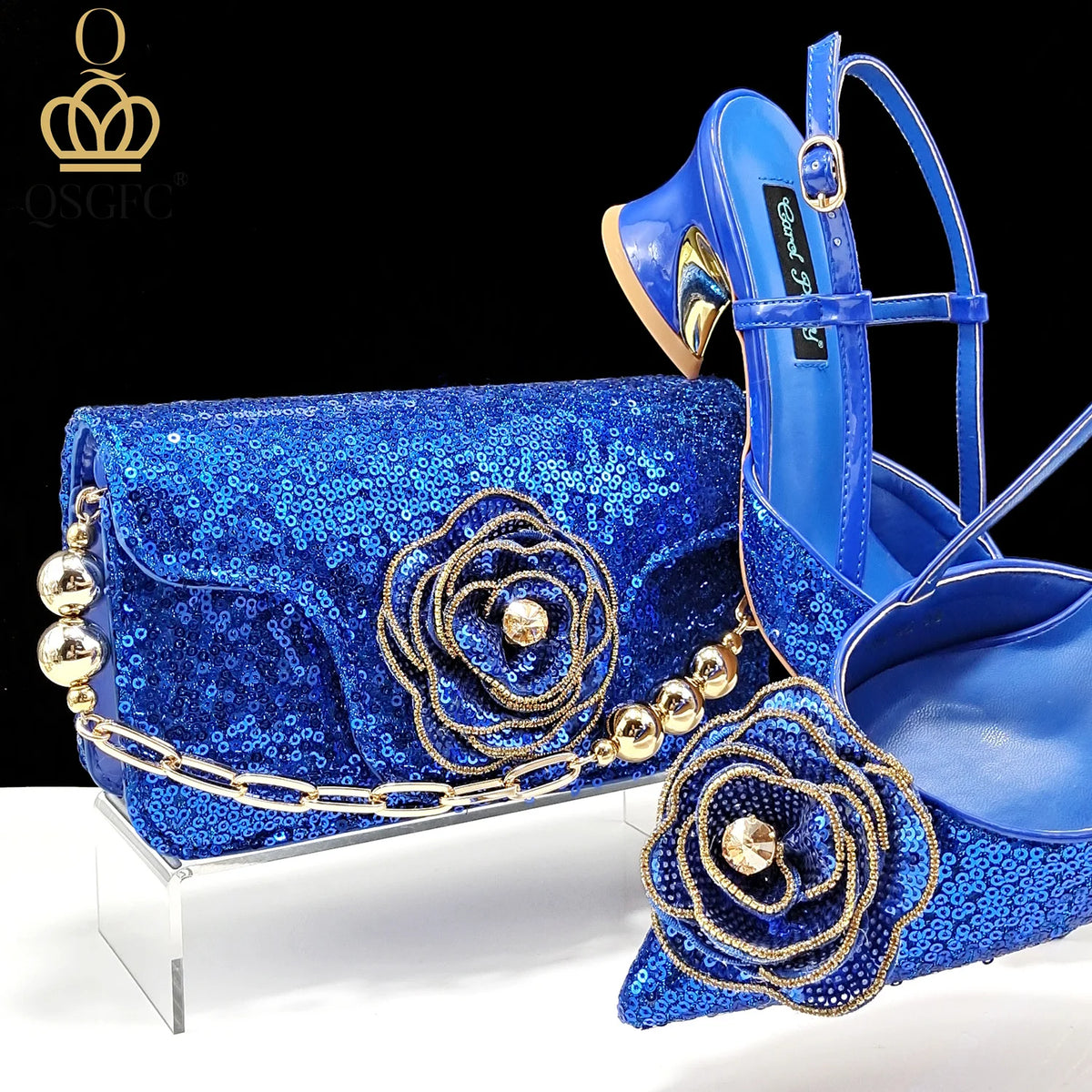 Nigerian High-end Women Shoes and Bag Paired with Sequined Handbags Mid-heeled Shoes From the Workplace to Banquets Or Wedding