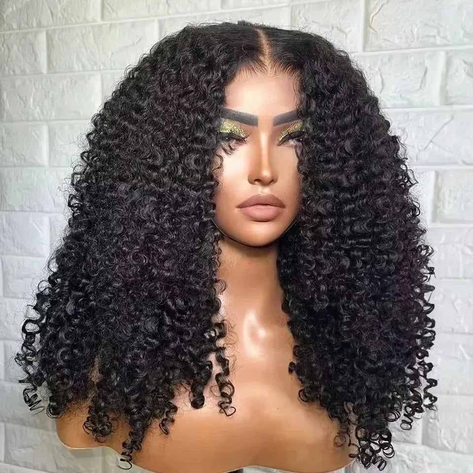 Short Bob Cut Kinky Curly Black Color 13X4 HD Transparent Lace Frontal Synthetic Wigs Glueless Wig Preplucked With Baby Hair