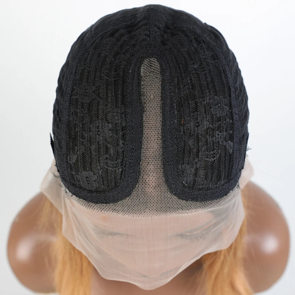 Lekker 100% Human Hair Wig Highlight Brown Long Pixie Straight Bob Middle Part Lace Front For Women Brazilian Remy Hair Glueless