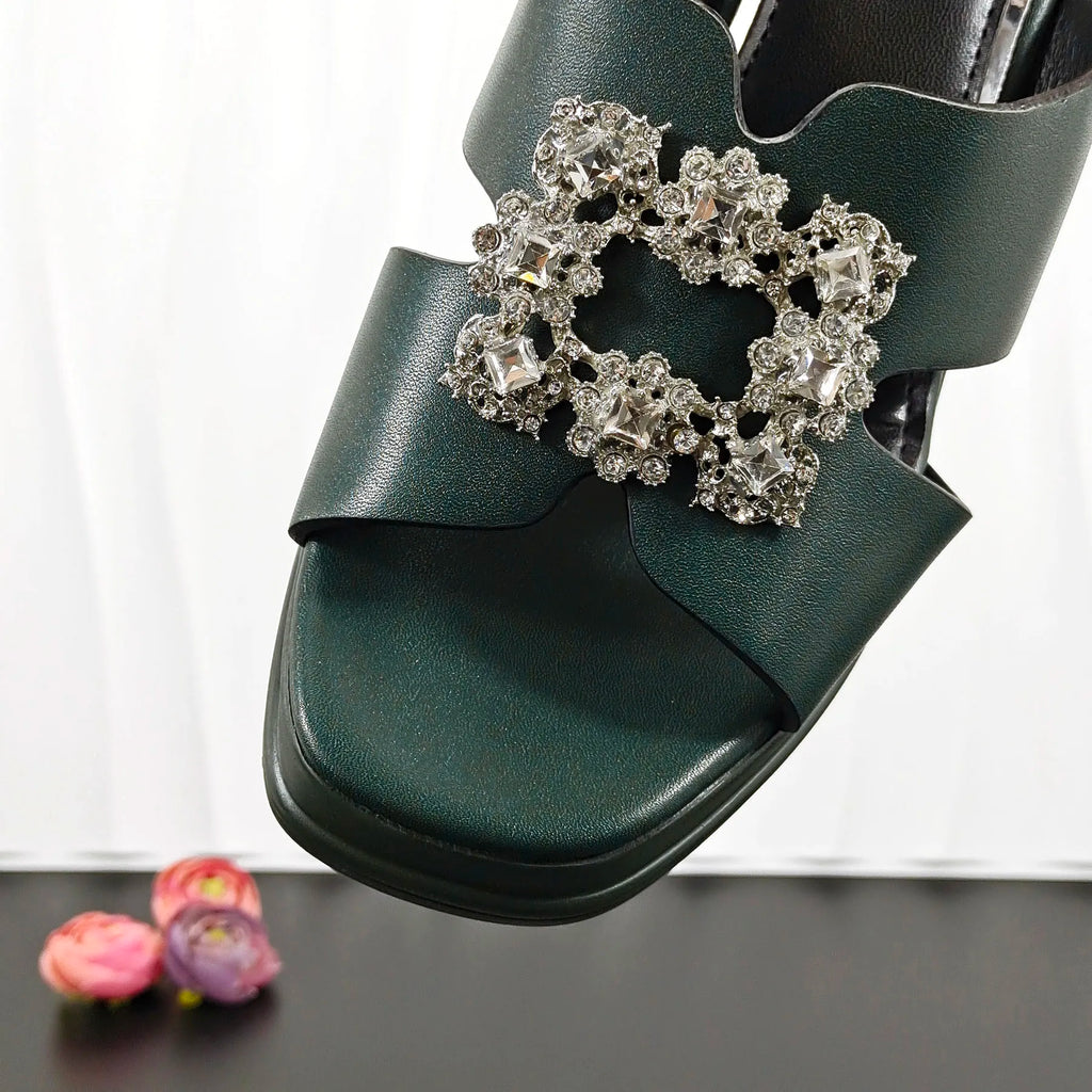 African Fashion Women's DK.Green Sandals With Square Fine Clutch Bag Italian Design Casual Style Shoes And Bag Set