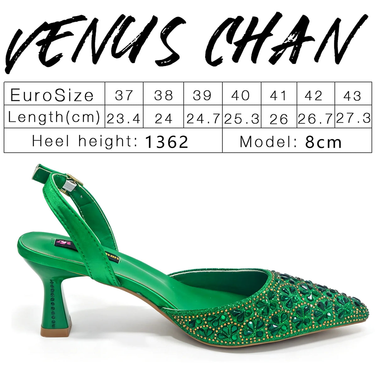 2026 INS Italian Design Elegant Green Rhinestone Pointed Toe High Heels & Handbag Set - Ideal for Weddings and Special Occasions