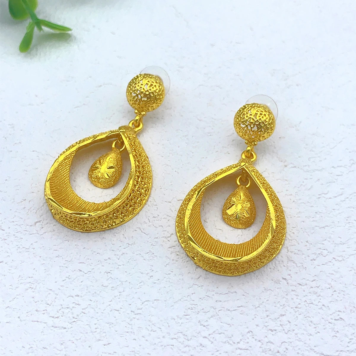 Dubai 24K Gold Plated Necklace Earrings Jewelry Set For Women Droplet African Indian Nigeria Bridal Wedding Party Gift Jewellery