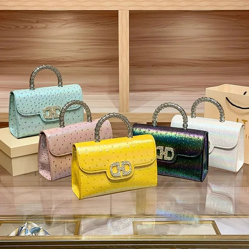 New Ostrich Pattern Underarm Handbag for Ladies, Light Luxury Diamond-Encrusted, Elegant Single-Shoulder Crossbody Bag