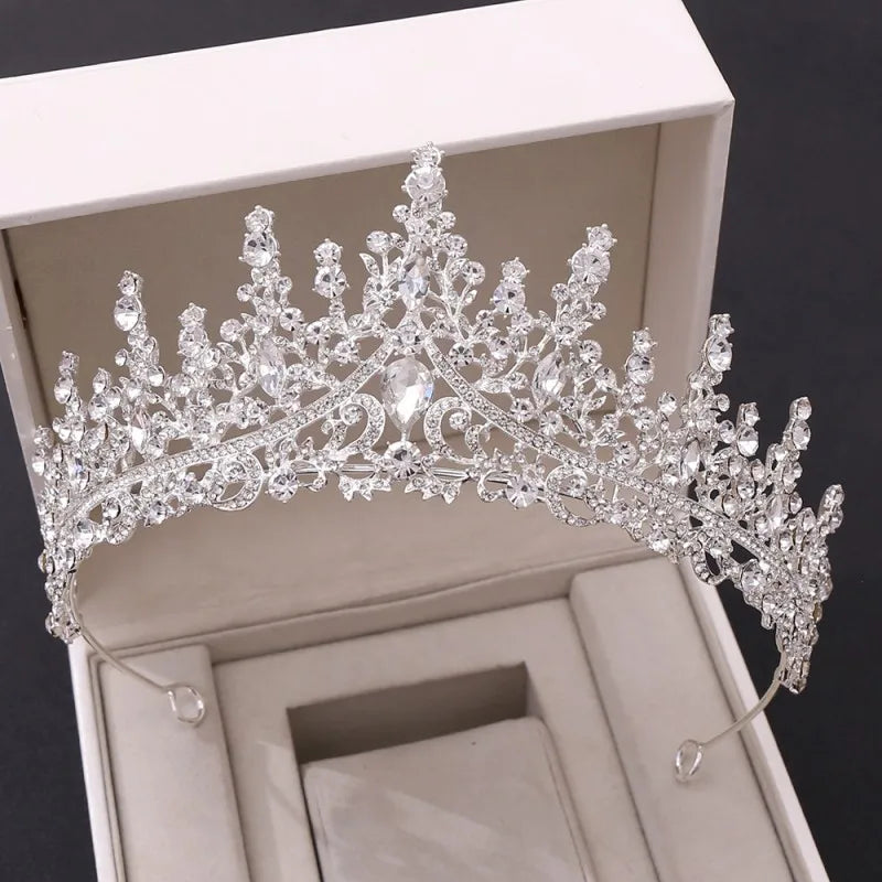 Luxury Silver Color Crystal Water Drop Bridal Jewelry Set Rhinestone Tiara Crown Necklace Earring Set Bridal Wedding Jewelry Set