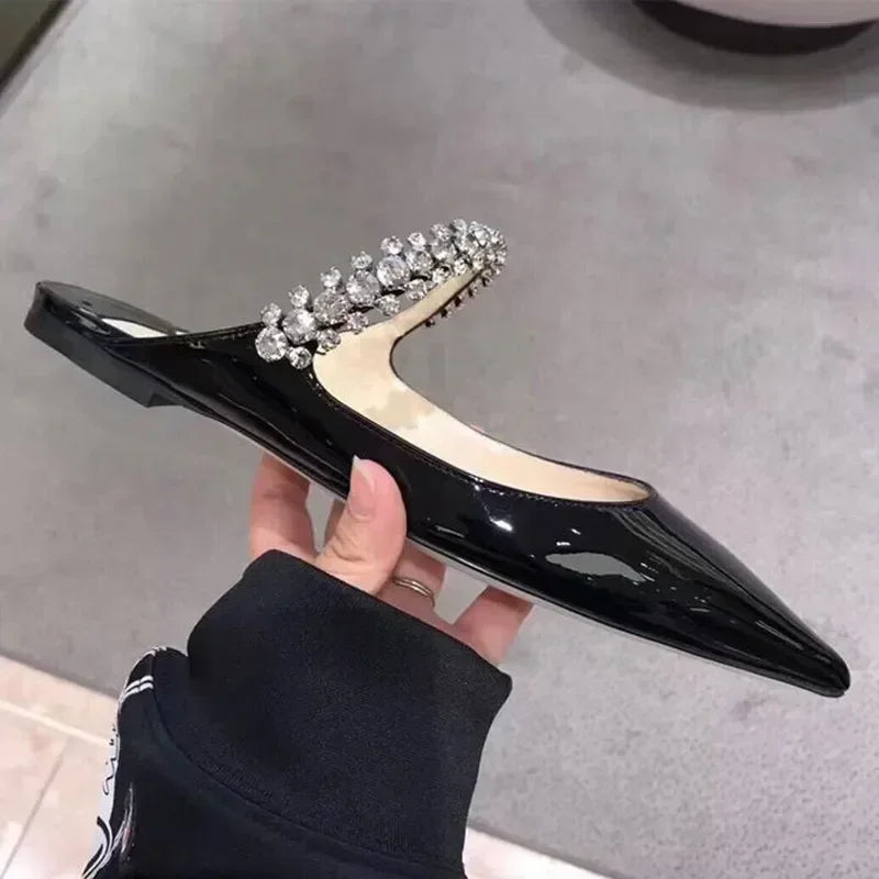 2026 New Fashionable Fine Heeled Muller Shoes with Pointed Water Diamond Chain Banquet Shallow Mouth Women's High Heel Sandals