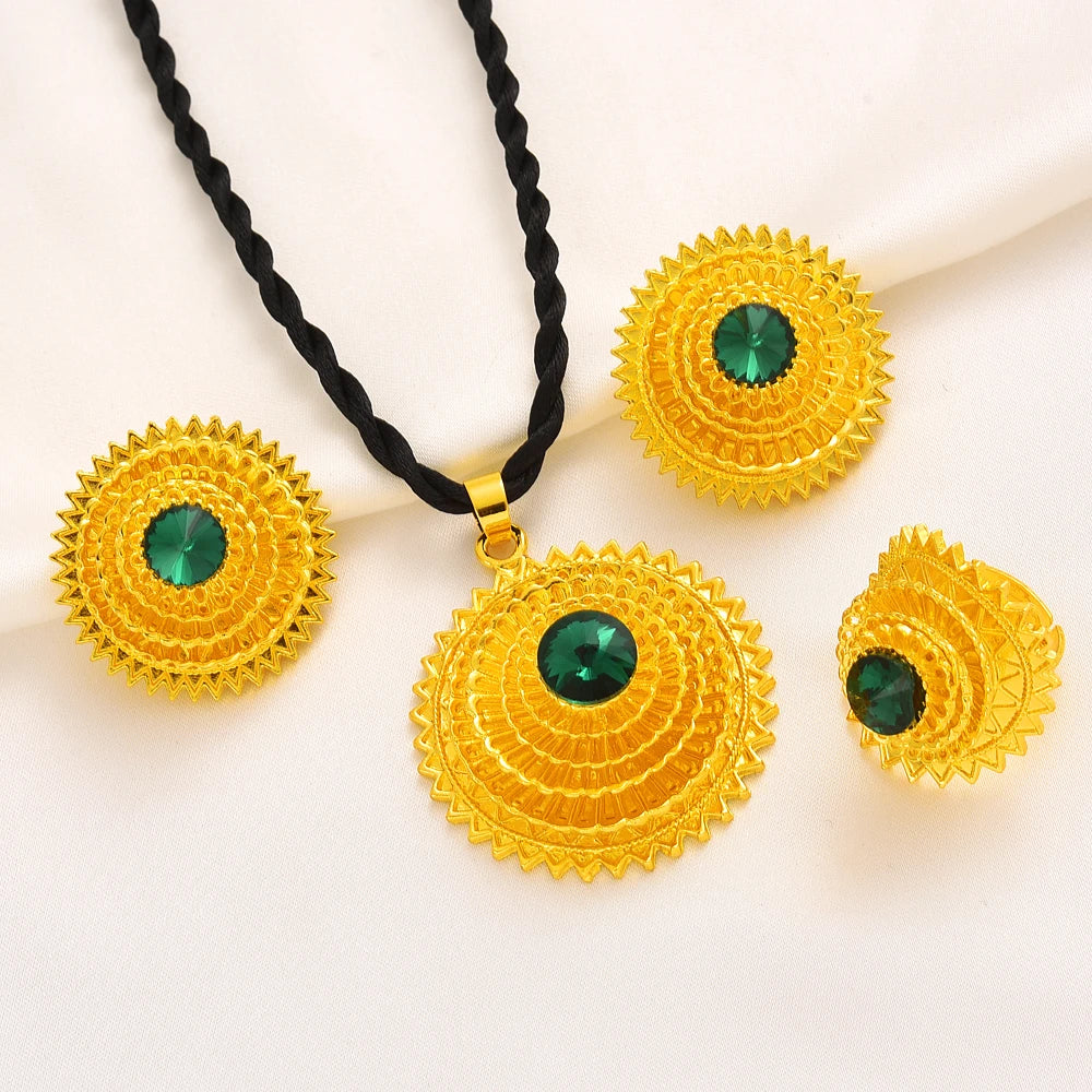 Ethiopian Gold/Silver Plated Bridal Jewelry Sets Necklace Earrings Ring Gifts Wedding Jewellery Set For Women