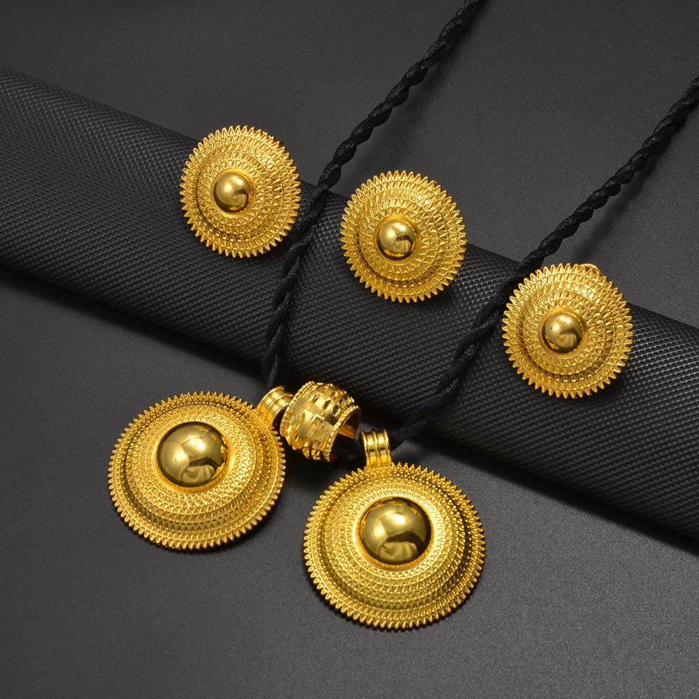 Anniyo  NEW Ethiopian Jewelry Sets Necklace Earrings Ring African Habesha Eritrea Traditional Wedding #206806