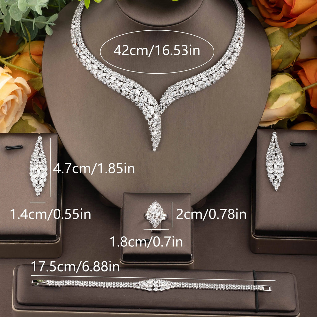 Costume Show Jewellery Geometric Set Cubic Zirconia Deluxe Large Necklace and Earrings Bridal Wedding Dating Accessories S-350