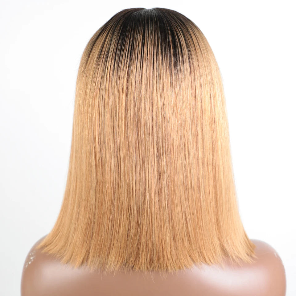 Lekker 100% Human Hair Wig Highlight Brown Long Pixie Straight Bob Middle Part Lace Front For Women Brazilian Remy Hair Glueless
