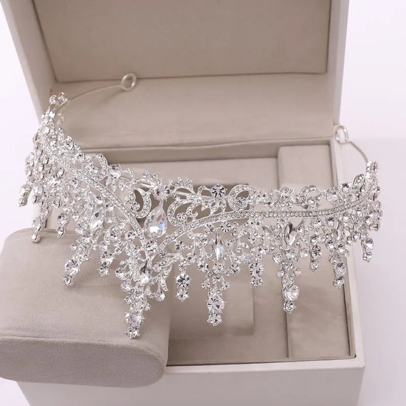 Luxury Silver Color Crystal Water Drop Bridal Jewelry Set Rhinestone Tiara Crown Necklace Earring Set Bridal Wedding Jewelry Set