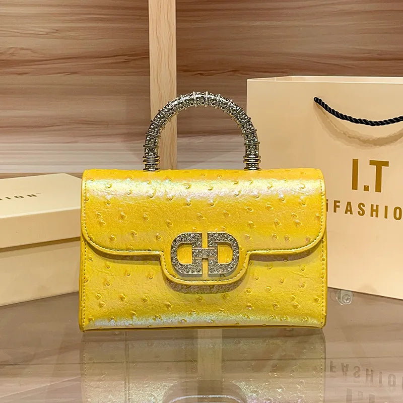 New Ostrich Pattern Underarm Handbag for Ladies, Light Luxury Diamond-Encrusted, Elegant Single-Shoulder Crossbody Bag