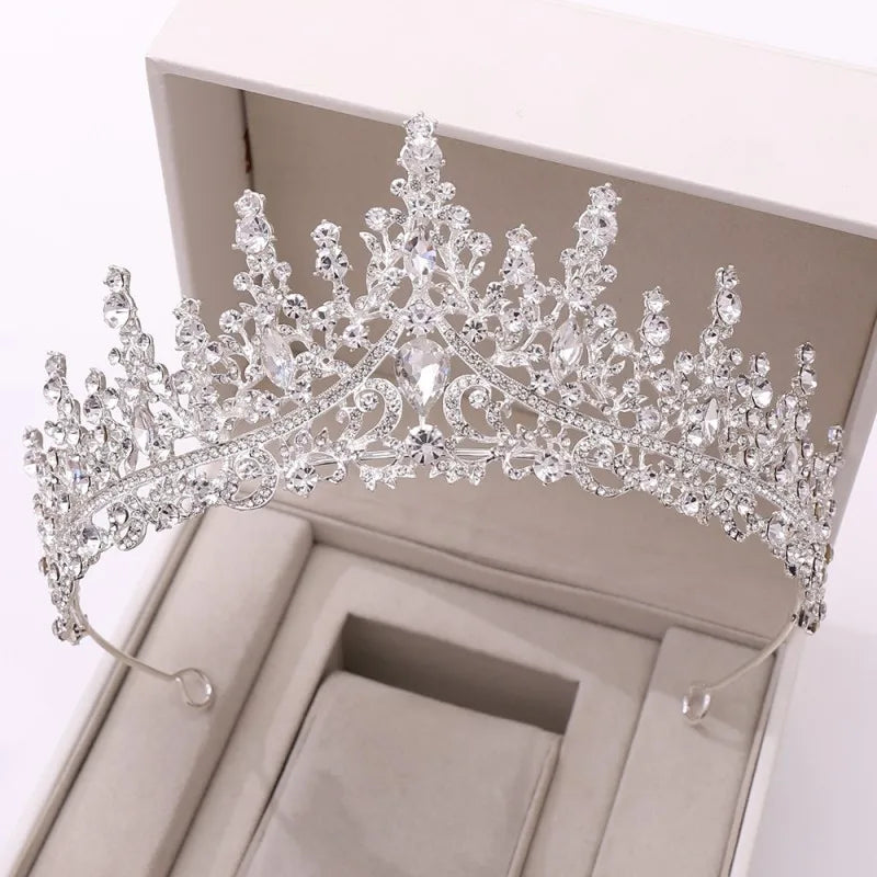 Luxury Silver Color Crystal Water Drop Bridal Jewelry Set Rhinestone Tiara Crown Necklace Earring Set Bridal Wedding Jewelry Set