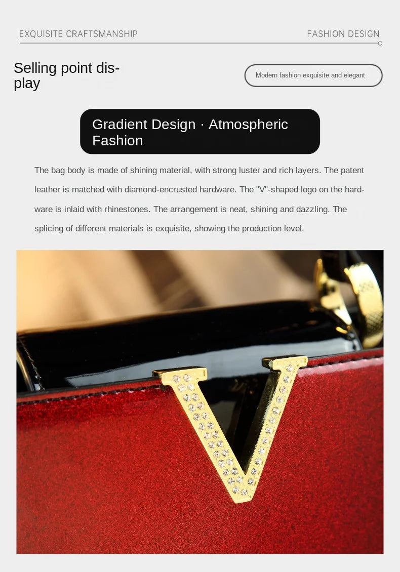 2026 Luxury Fashion Leather Women's Bag Diamonds V Letter Small Shoulder Crossbody Bag Girls Handbags Messenger Shell Bags