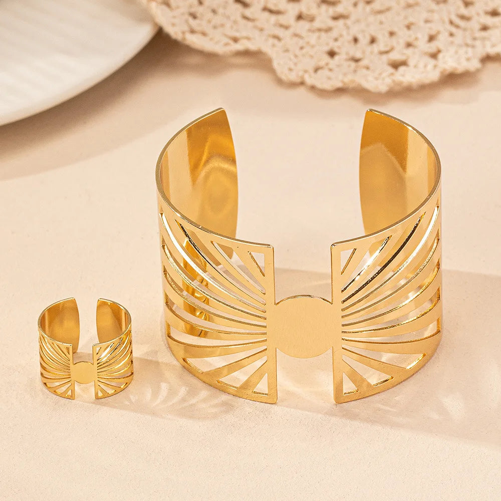 Simple Fashion Irregular Geometric Skeleton Bracelet and Ring Set Jewelry Accessories Hot Sale Party Gift 2024 New Style