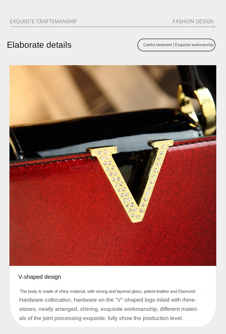 2026 Luxury Fashion Leather Women's Bag Diamonds V Letter Small Shoulder Crossbody Bag Girls Handbags Messenger Shell Bags