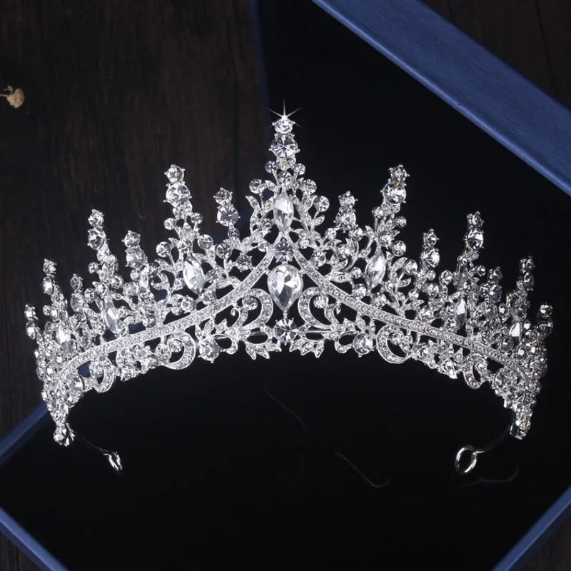 Luxury Silver Color Crystal Water Drop Bridal Jewelry Set Rhinestone Tiara Crown Necklace Earring Set Bridal Wedding Jewelry Set