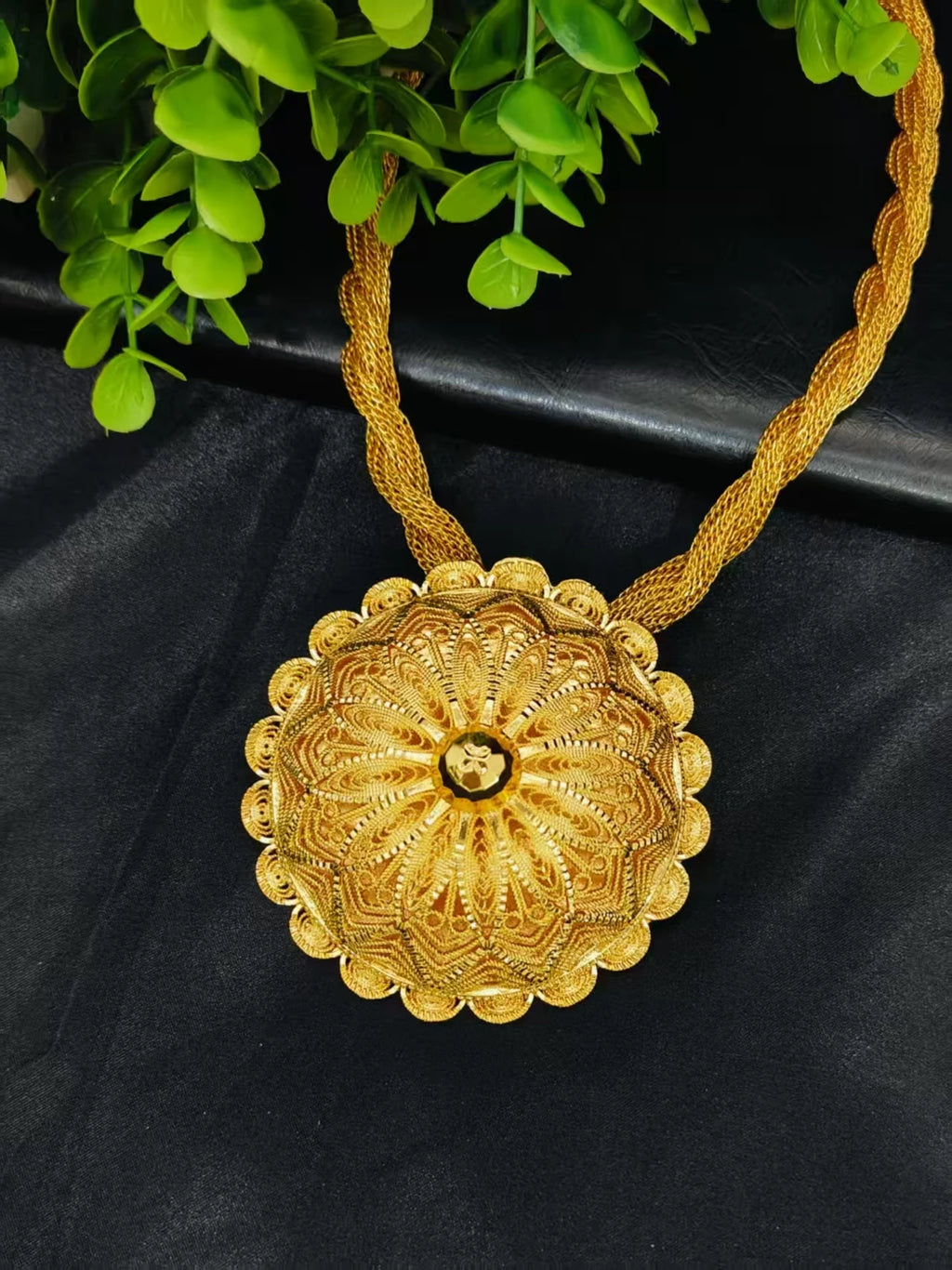 Africa India 24k Plated Gold Ethiopia Big Pendant Necklace 6PCS Jewelry Set For Woman's Wedding Engagement