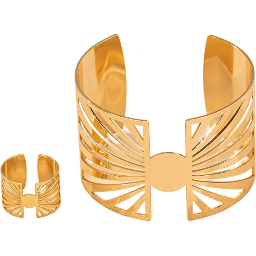 Simple Fashion Irregular Geometric Skeleton Bracelet and Ring Set Jewelry Accessories Hot Sale Party Gift 2024 New Style