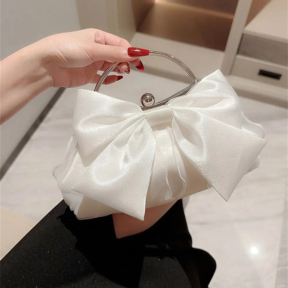 Gold Bright Silk Bowknot Evening Bag Women Elegant Fashion Banquet Clutch Chain Shoulder Bags Luxury Purse Female Party Handbags