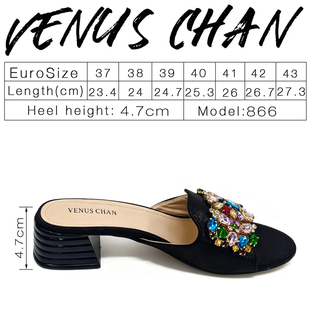 Venus Chan 2026 Luxury Italian Dark Black Rhinestone Peep Toe High Heels & Matching Bag for Women - Elegant Sandals