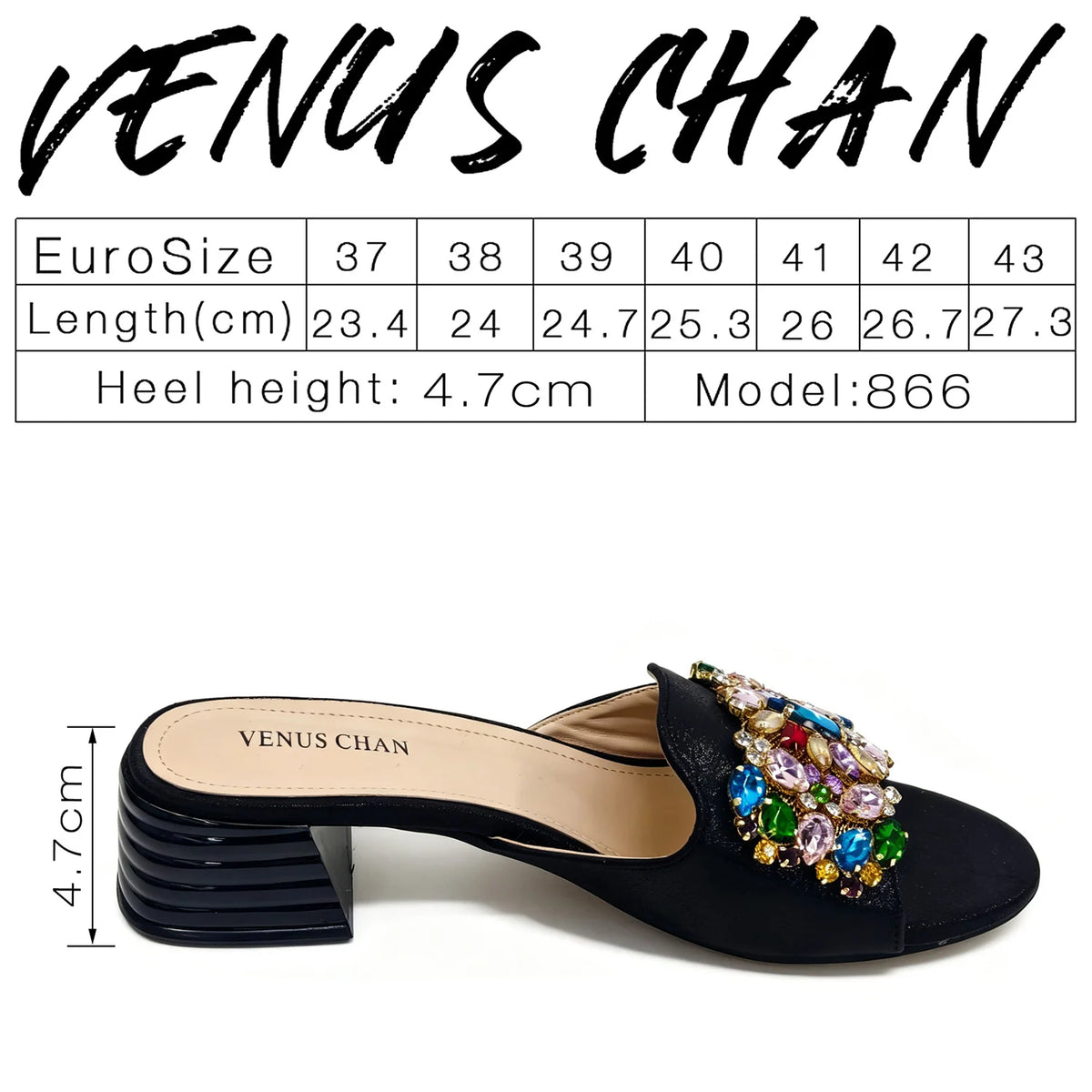 Venus Chan 2026 Luxury Italian Dark Black Rhinestone Peep Toe High Heels & Matching Bag for Women - Elegant Sandals