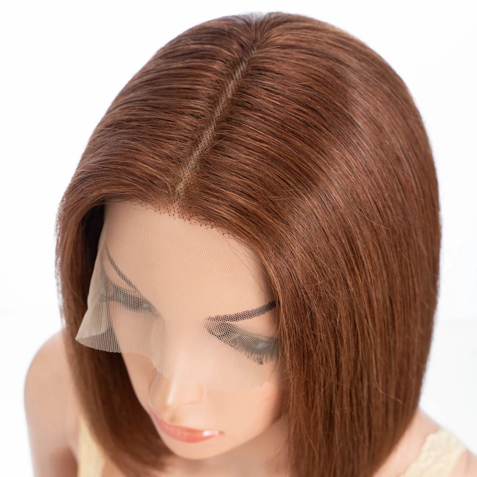 Lekker 100% Human Hair Wig Highlight Brown Long Pixie Straight Bob Middle Part Lace Front For Women Brazilian Remy Hair Glueless