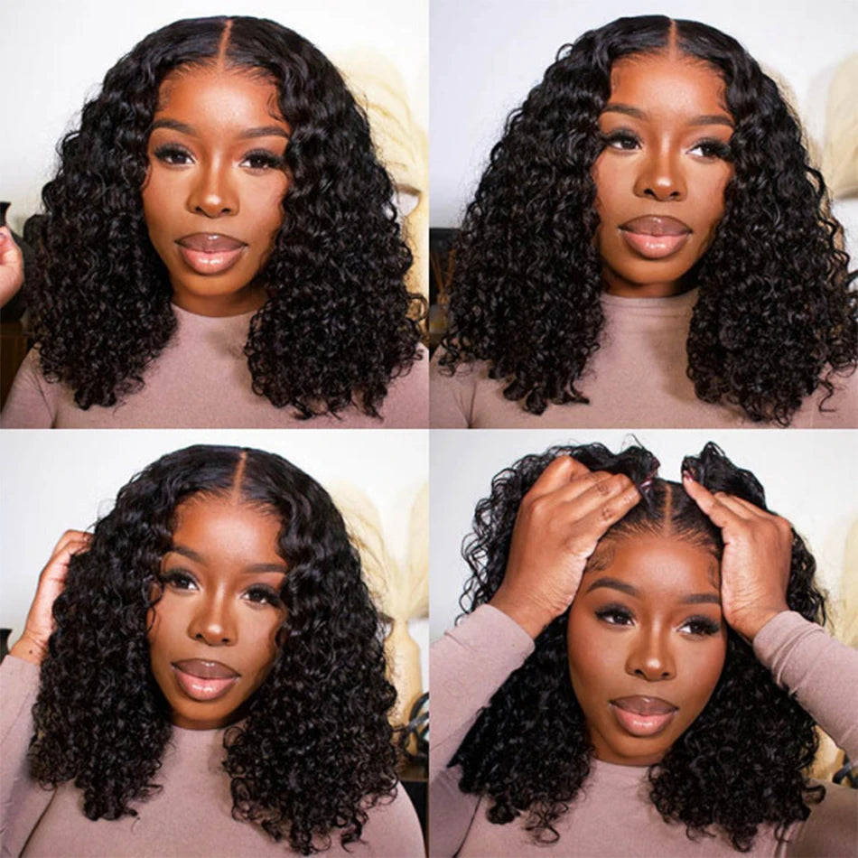 Glueless Wigs 100% Human Hair Water Wave Short Bob Wigs 13x4 HD Lace Front Wigs Pre Plucked Deep Curly Wear And Go Wigs Sale