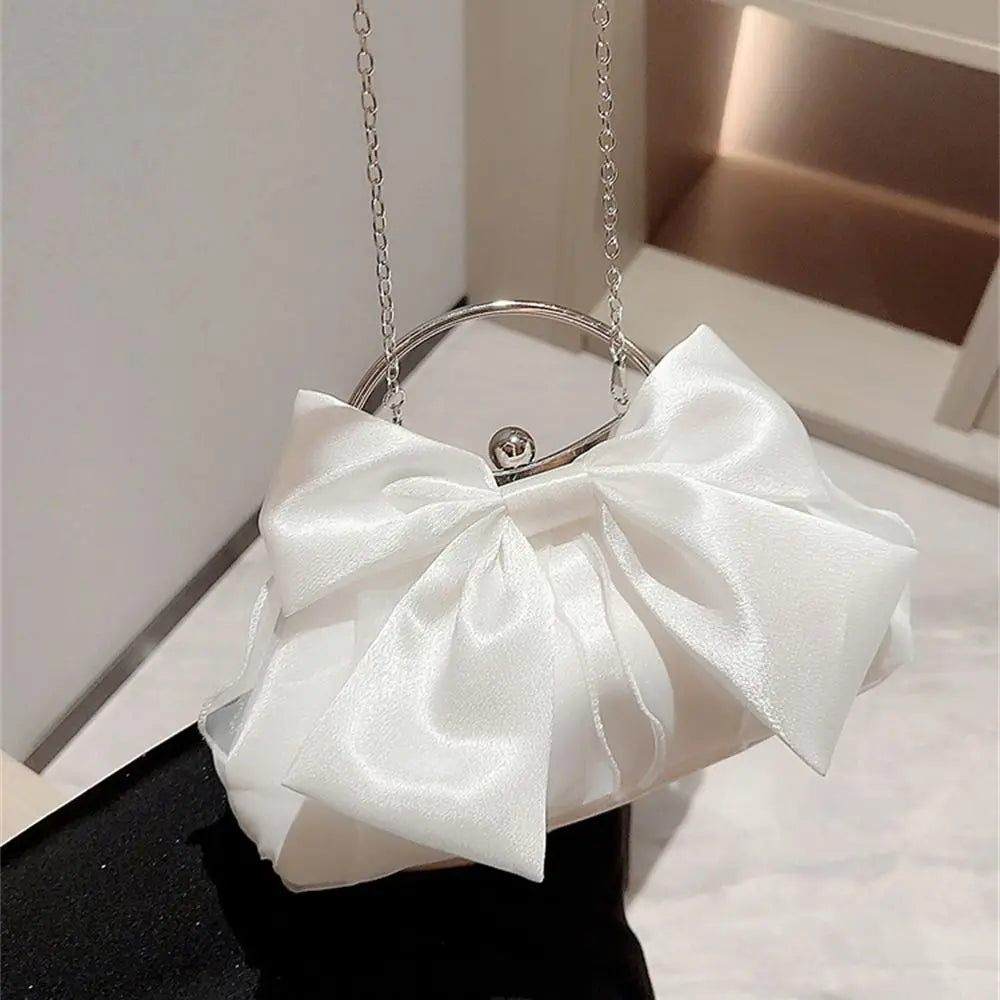 Gold Bright Silk Bowknot Evening Bag Women Elegant Fashion Banquet Clutch Chain Shoulder Bags Luxury Purse Female Party Handbags