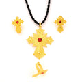 Ethiopian Gold Color Cross Necklace Earring Ring African Bridal Jewellery Set Habesha Party Jewelry