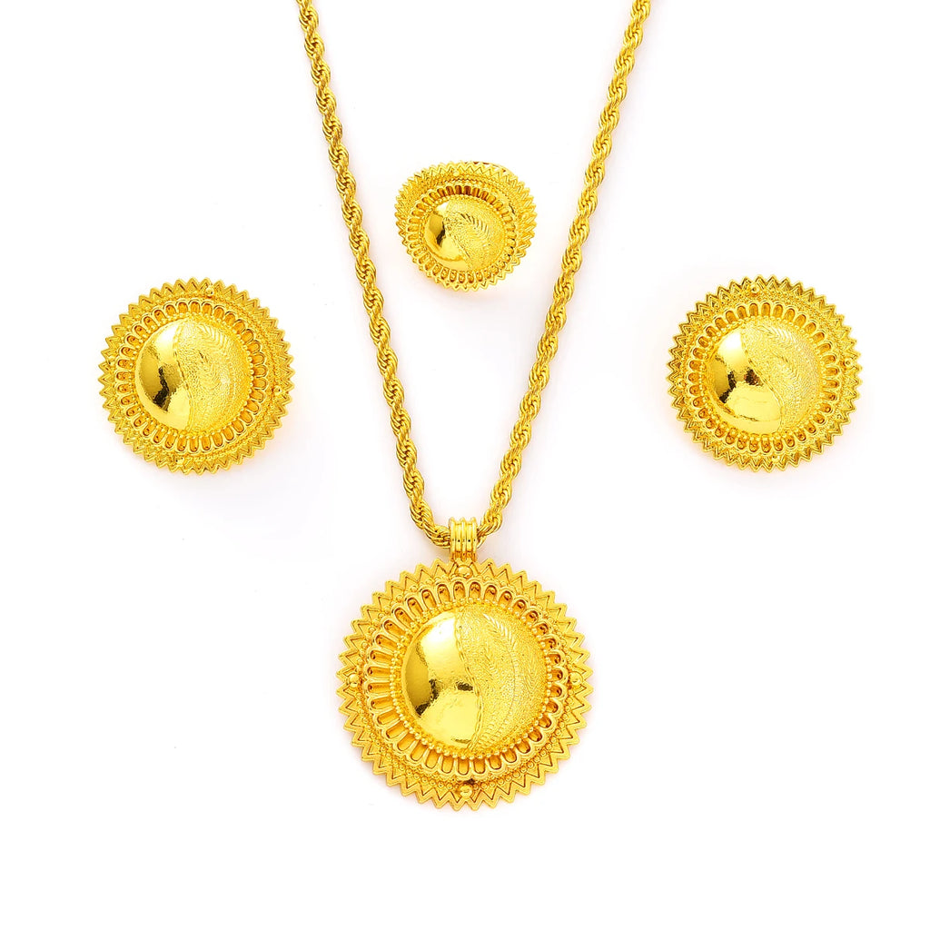 Eritrean Ethnic Style Jewelry Set Gold Color Necklace Pendant Ring Earring  Ethiopian Bride Traditional Wedding Jewelry Gift