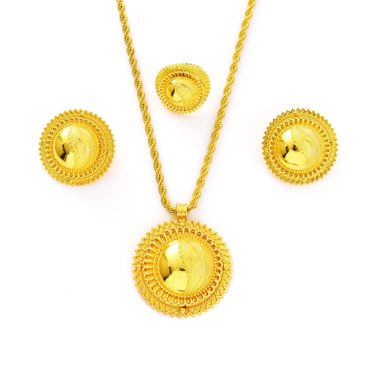 Eritrean Ethnic Style Jewelry Set Gold Color Necklace Pendant Ring Earring  Ethiopian Bride Traditional Wedding Jewelry Gift