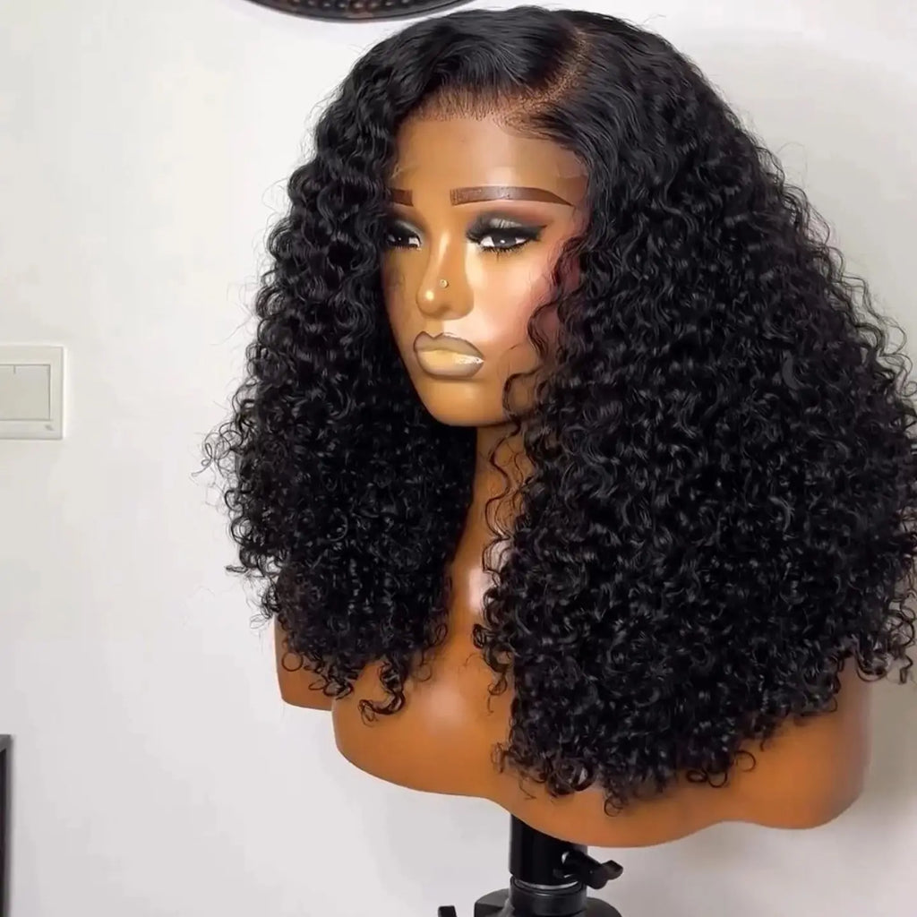 Short Bob Cut Kinky Curly Black Color 13X4 HD Transparent Lace Frontal Synthetic Wigs Glueless Wig Preplucked With Baby Hair