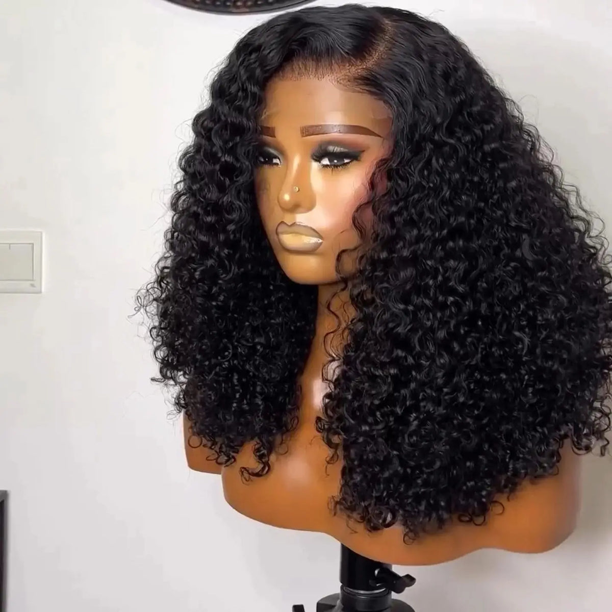 Short Bob Cut Kinky Curly Black Color 13X4 HD Transparent Lace Frontal Synthetic Wigs Glueless Wig Preplucked With Baby Hair