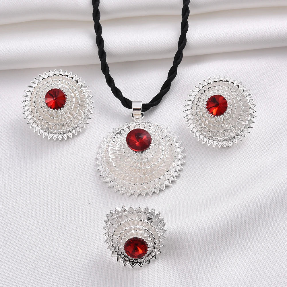 Ethiopian Gold/Silver Plated Bridal Jewelry Sets Necklace Earrings Ring Gifts Wedding Jewellery Set For Women