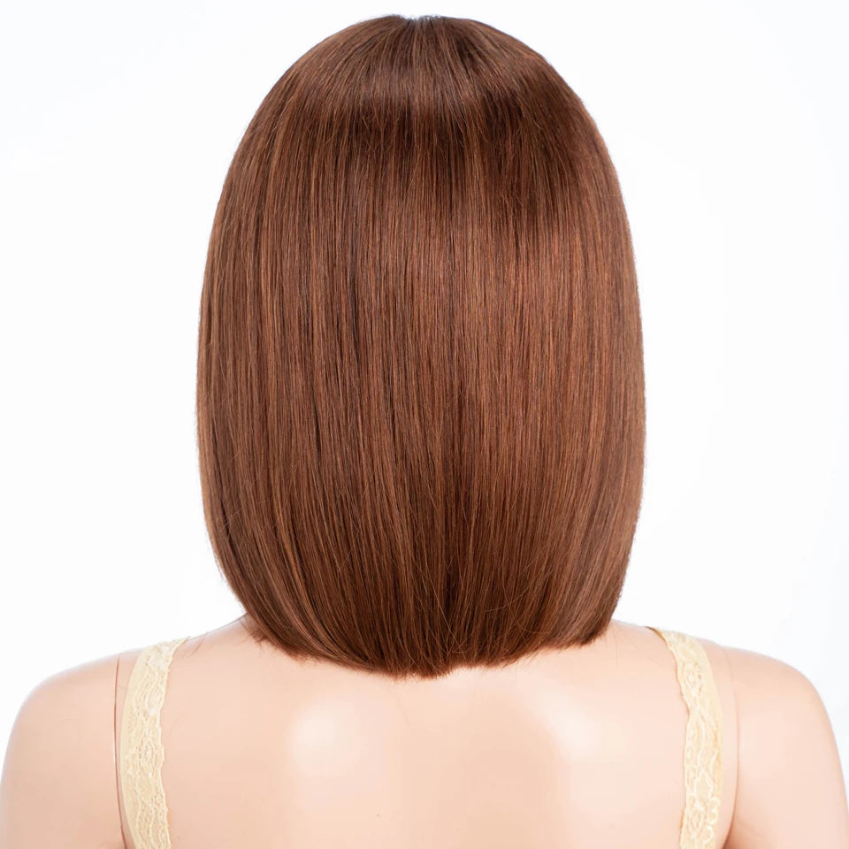Lekker 100% Human Hair Wig Highlight Brown Long Pixie Straight Bob Middle Part Lace Front For Women Brazilian Remy Hair Glueless