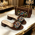 Venus Chan 2026 Luxury Italian Dark Black Rhinestone Peep Toe High Heels & Matching Bag for Women - Elegant Sandals