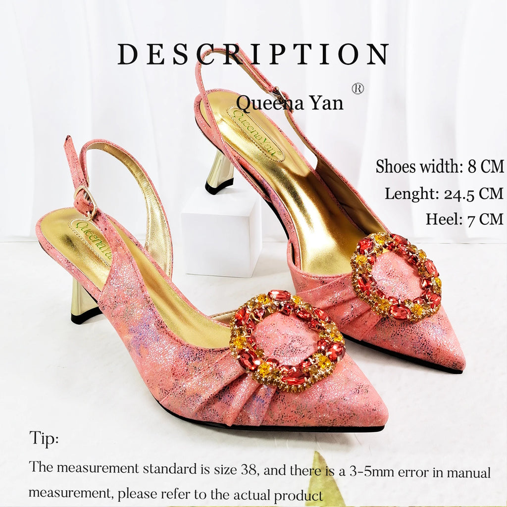 European and American high-end women's shoes with garland diamond clutches, pointed shoes Nigerian wedding shoes and bag
