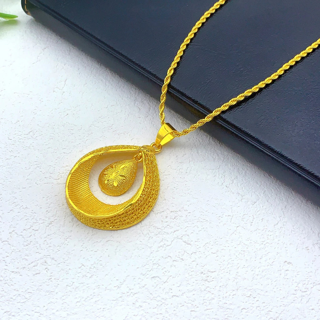 Dubai 24K Gold Plated Necklace Earrings Jewelry Set For Women Droplet African Indian Nigeria Bridal Wedding Party Gift Jewellery