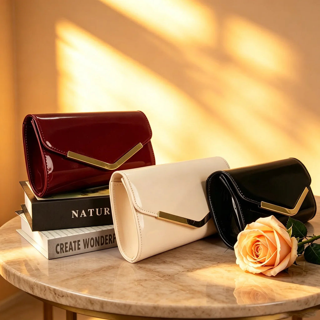 Elegant Patent Leather Evening Clutch Bag for Women Luxury Party Purse Wedding Prom Shoulder Chain Handbag Envelope Bag