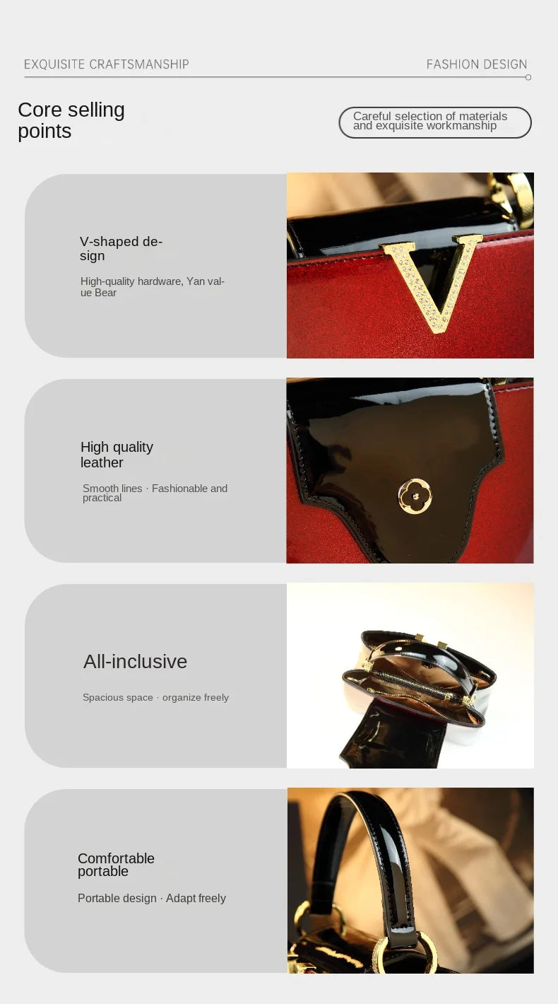 2026 Luxury Fashion Leather Women's Bag Diamonds V Letter Small Shoulder Crossbody Bag Girls Handbags Messenger Shell Bags