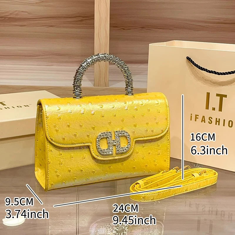 New Ostrich Pattern Underarm Handbag for Ladies, Light Luxury Diamond-Encrusted, Elegant Single-Shoulder Crossbody Bag