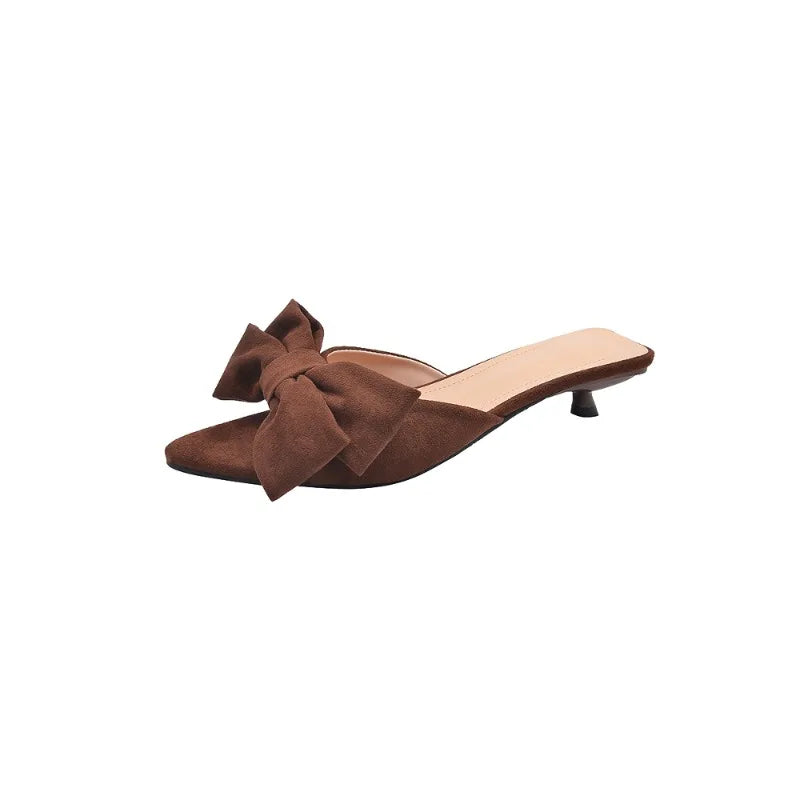 Women's Summer Butterfly-knot Low Heel Slippers Elegant Open Toe Party Dress Shoes Fashion Outdoor Ladies Slides